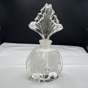 Vintage Silvestri Crystal Perfume Bottle Frosted Floral Fan Stopper Art Deco Vtg